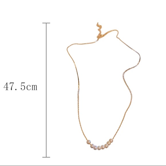 Simple Golden Daily Jewelry Simulated Pearl Chain Necklace - Picture 4 of 4